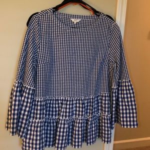 Blue gingham ruffle top